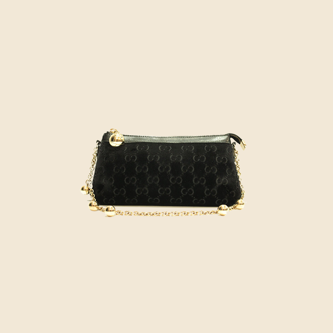 GUCCI BLACK VELVET GG CHARMS CHAIN POCHETTE