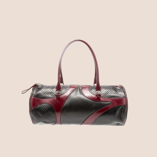 PRADA SPRING 2000 BLACK & RED VITELLO DRIVE BARREL BAG