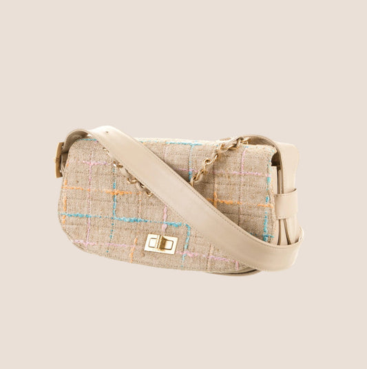 CHANEL 2000 BEIGE TWEED MADEMOISELLE FLAP BAG