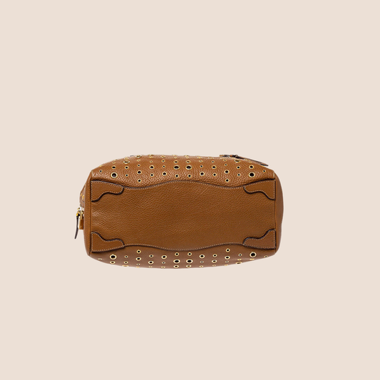 PRADA 2000 BROWN RIVET STUDDED BAULETTO BAG
