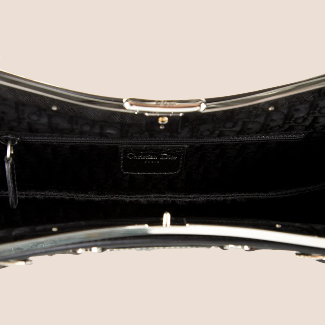 CHRISTIAN DIOR 2003 FALL BLACK LEATHER MINI BONDAGE CLUTCH
