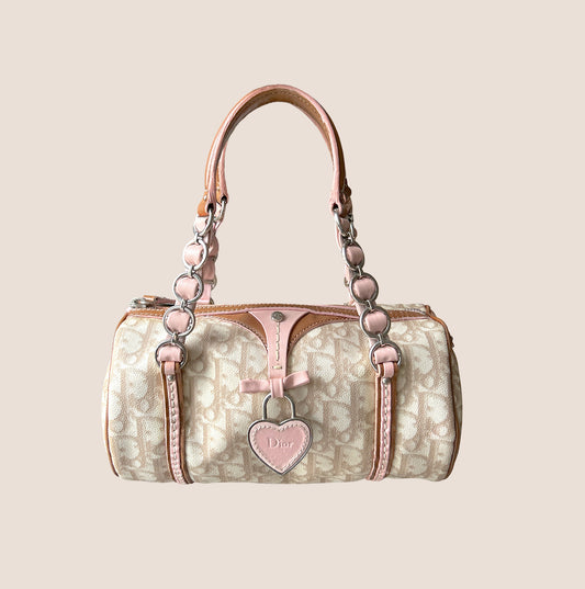 CHRISTIAN DIOR 2007 BEIGE & PINK ROMANTIQUE MINI BARREL BAG