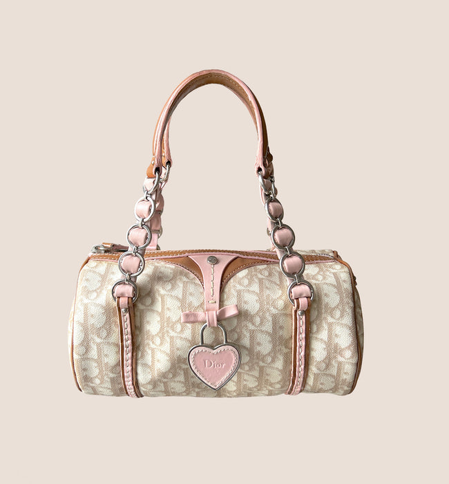 CHRISTIAN DIOR 2007 BEIGE & PINK ROMANTIQUE MINI BARREL BAG