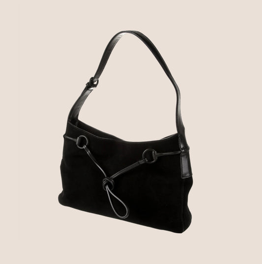 GUCCI BLACK SUEDE HORSEBIT DRAWSTRING HOBO BAG