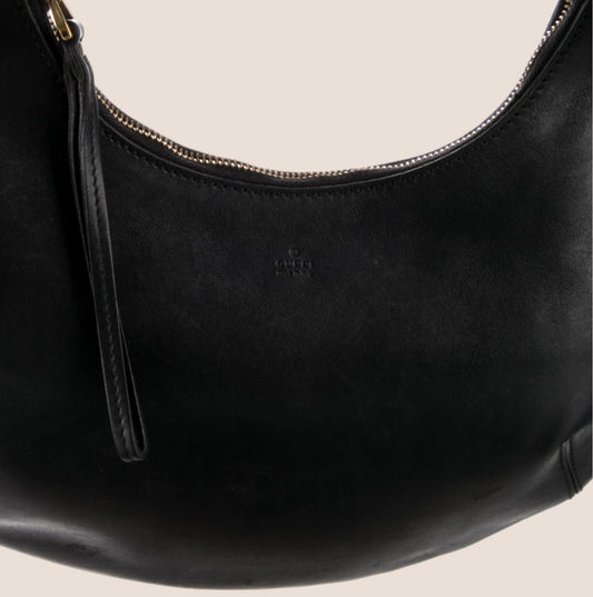 GUCCI BY TOM FORD BLACK LEATHER BRAIDED HALF MOON HOBO BAG