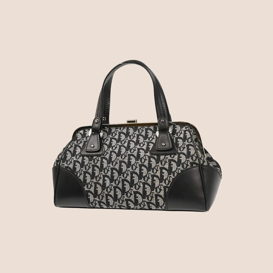 CHRISTIAN DIOR 2000 NAVY TROTTER CANVAS FRAME HANDBAG