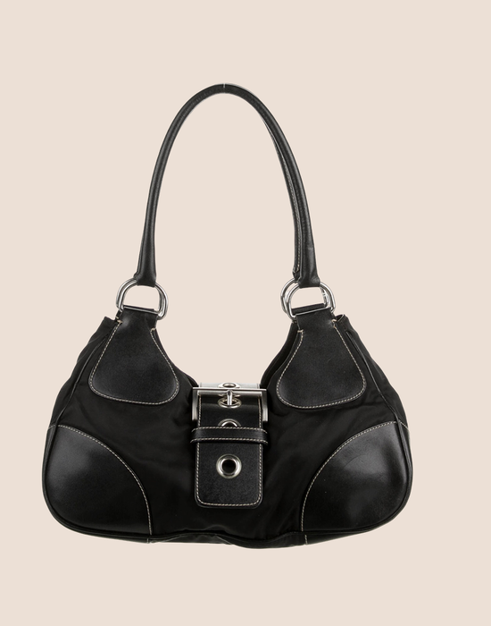 PRADA 2000 BLACK NYLON & LEATHER MOON BAG