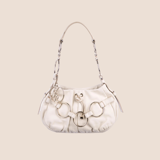 YVES SAINT LAURENT WHITE LEATHER RING SAHARIENNE BAG