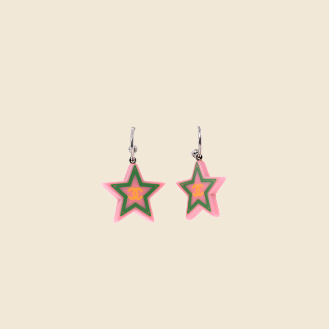 Pink Enamel, Imitation Pearl and Gold Metal CC Earrings, 1996