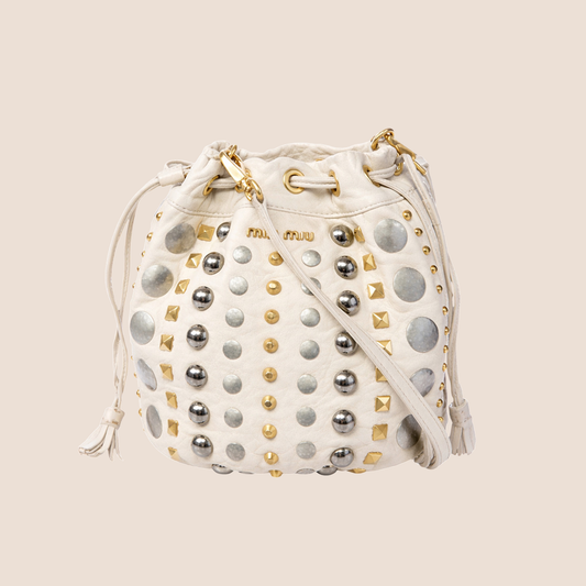 MIU MIU 2009 WHITE LEATHER STUDDED BUCKET BAG