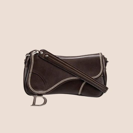 CHRISTIAN DIOR 2005 BROWN LEATHER SADDLE FLAP BAG