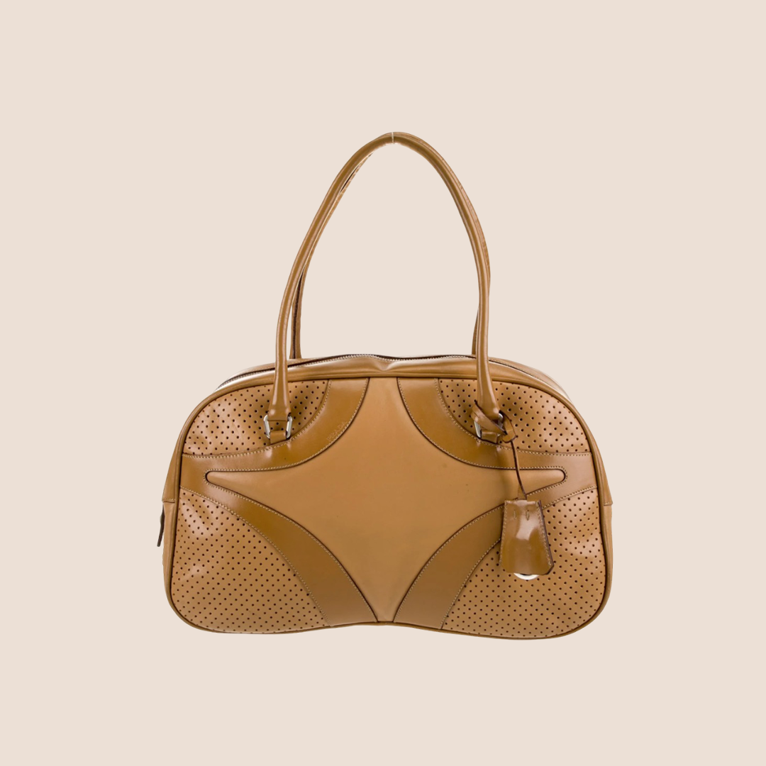 PRADA 2000 BEIGE VITELLO LEATHER BOWLER BAG
