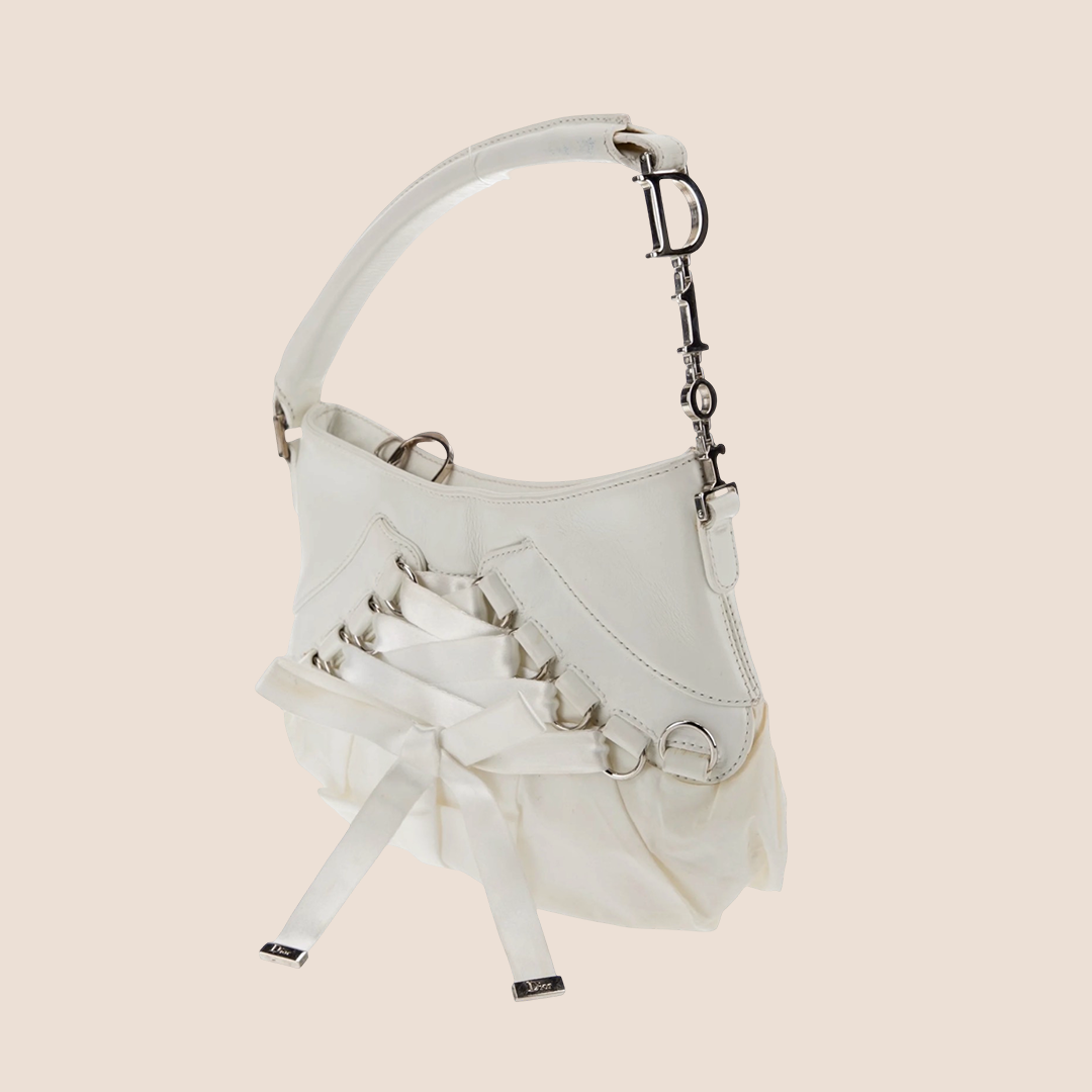 CHRISTIAN DIOR 2004 WHITE LEATHER & NYLON MINI CORSET BAG