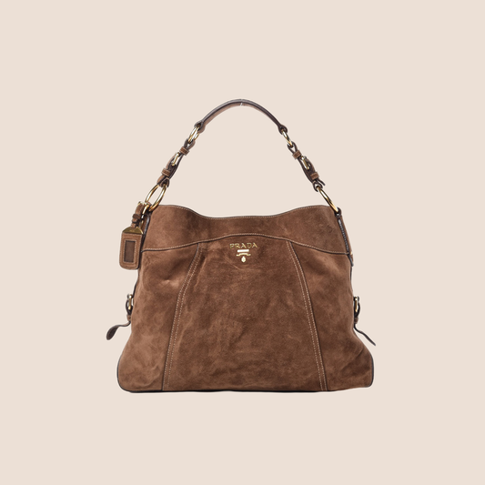 PRADA 2000 BROWN SCAMOSCIATO SUEDE HOBO BAG