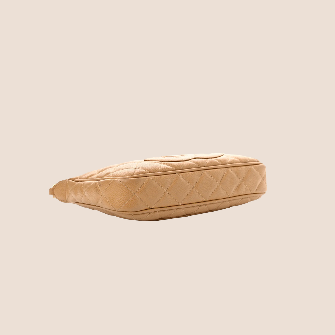 CHANEL BEIGE CAVIAR QUILTED CC SHOULDER BAG