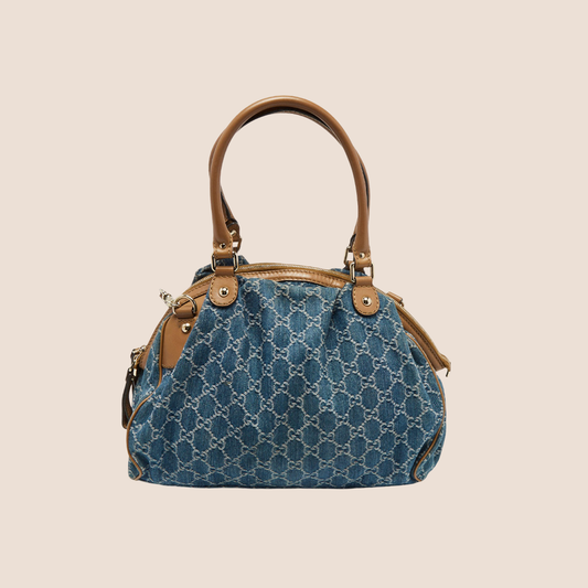 GUCCI DENIM GG MONOGRAM BOSTON BAG