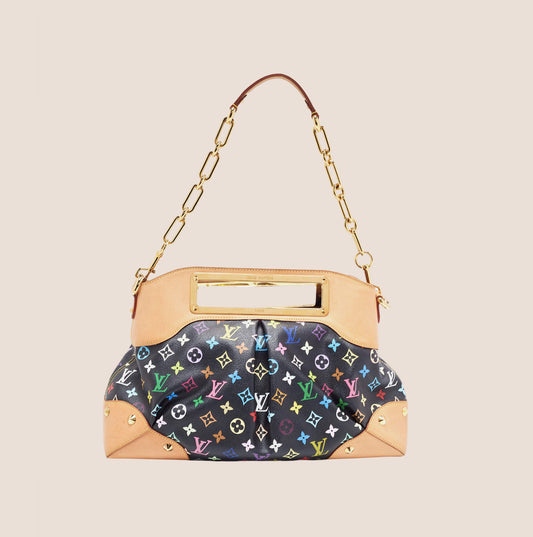 LOUIS VUITTON x TAKASHI MURAKAMI BLACK MULTICOLOR MONOGRAM JUDY MM BAG