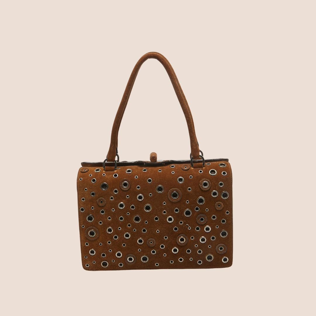 PRADA 2000 BROWN GROMMET FRAME SATCHEL