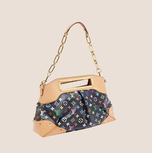 LOUIS VUITTON x TAKASHI MURAKAMI BLACK MULTICOLOR MONOGRAM JUDY MM BAG