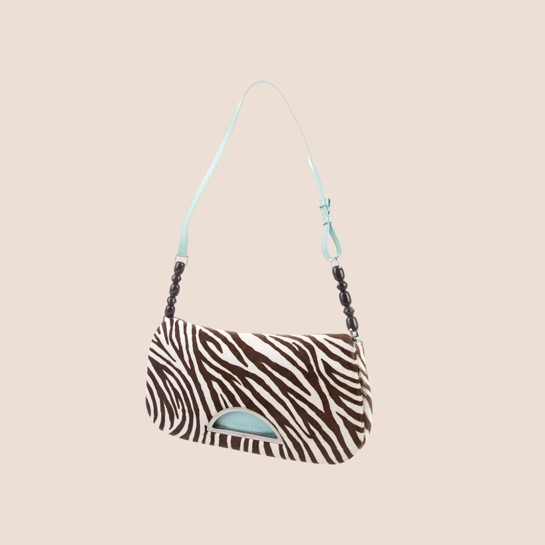 CHRISTIAN DIOR PONY HAIR ZEBRA PRINT MALICE SHOULDER BAG