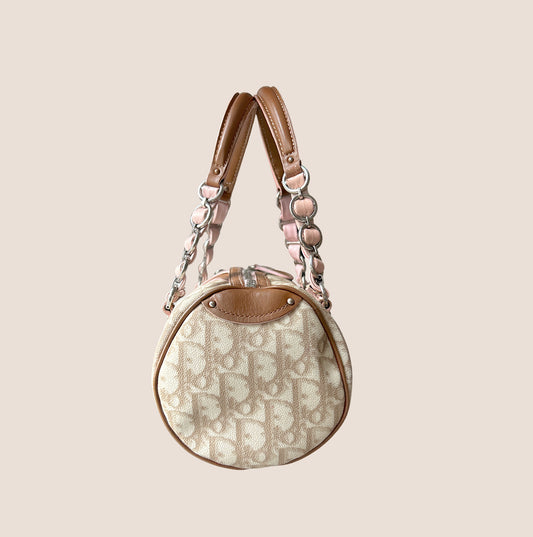 CHRISTIAN DIOR 2007 BEIGE & PINK ROMANTIQUE MINI BARREL BAG