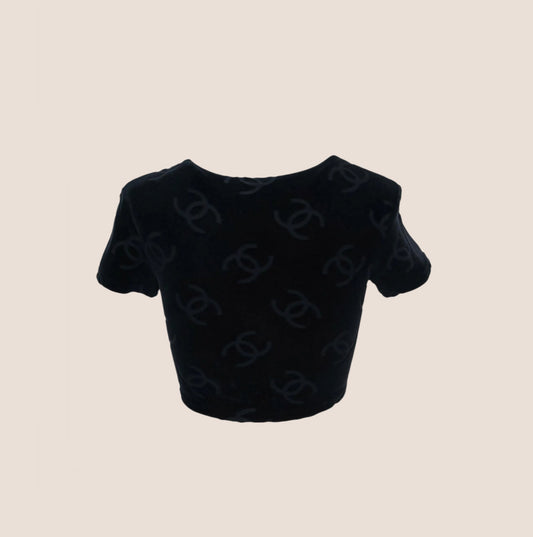 CHANEL 1996 CC LOGO CROPPED BLACK SHIRT
