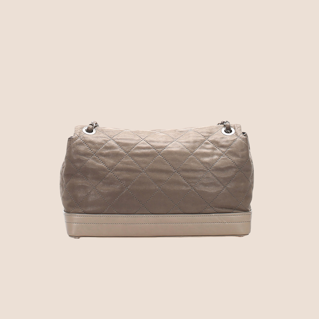 CHANEL 2011 BEIGE & GREY LEATHER VIP FLAP BAG