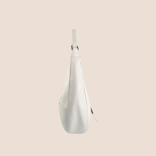 CHRISTIAN DIOR WHITE LEATHER CANNAGE D FLAP HALF MOON HOBO BAG