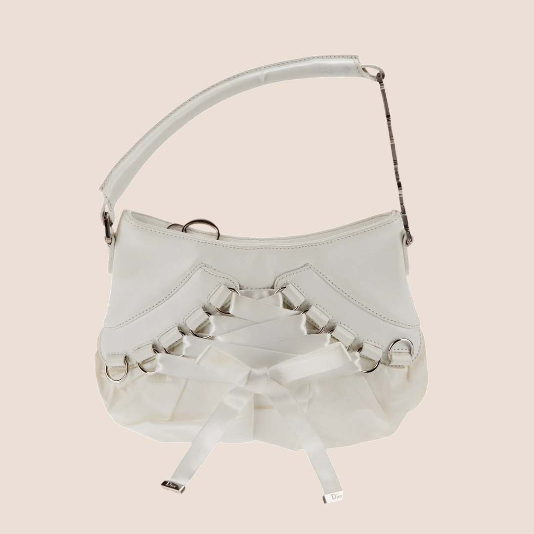 CHRISTIAN DIOR 2004 WHITE LEATHER & NYLON MINI CORSET BAG