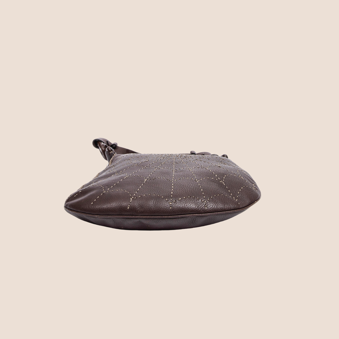 FENDI BROWN LEATHER SPIDER WEB OYSTER BAG