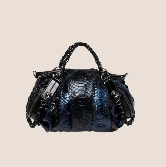 GUCCI BLUE & BLACK PYTHON GALAXY SATCHEL