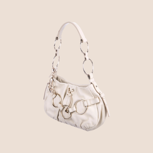 YVES SAINT LAURENT WHITE LEATHER RING SAHARIENNE BAG