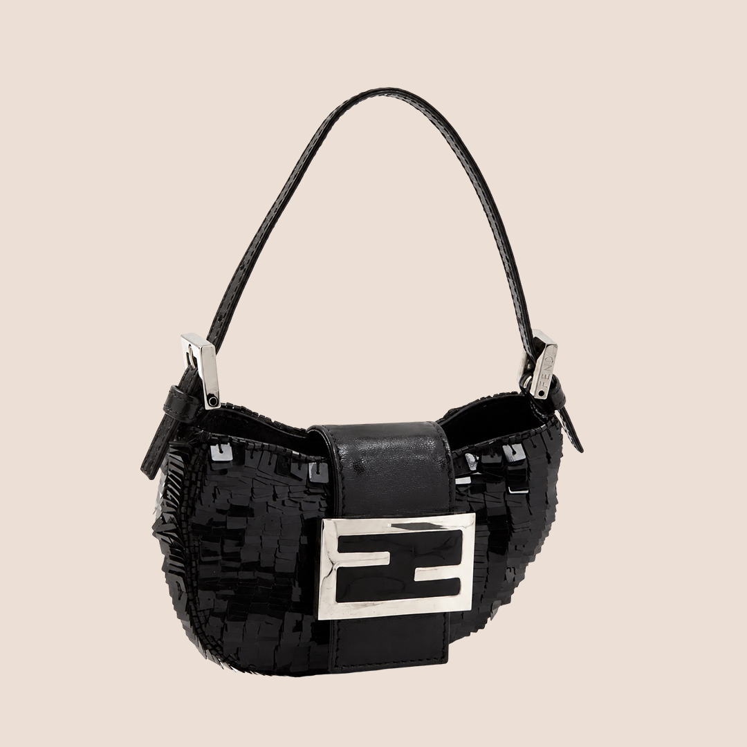 FENDI 2002 BLACK SEQUIN MINI CROISSANT BAG