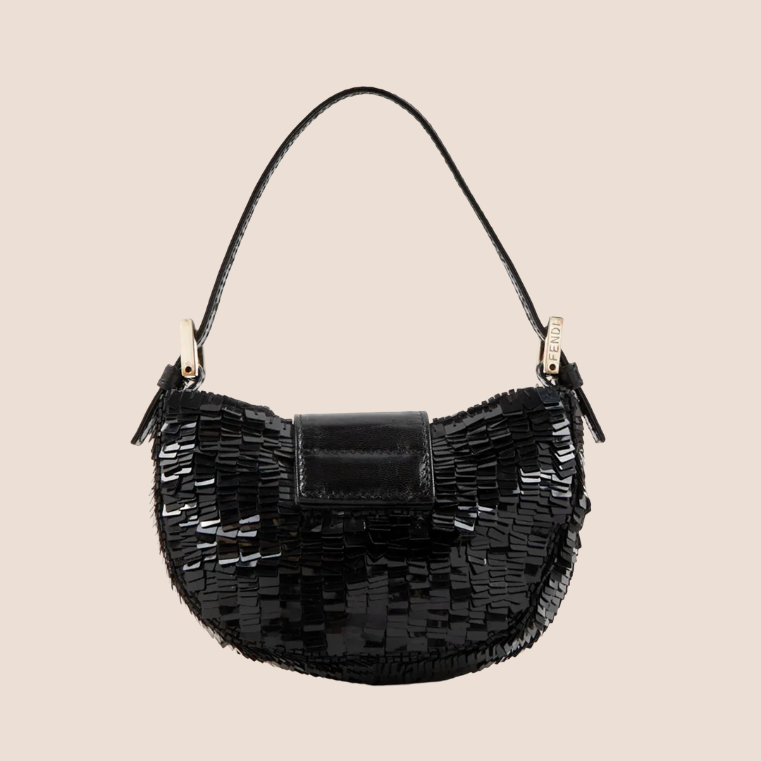 FENDI 2002 BLACK SEQUIN MINI CROISSANT BAG
