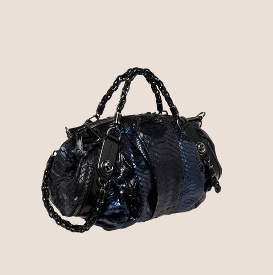 GUCCI BLUE & BLACK PYTHON GALAXY SATCHEL