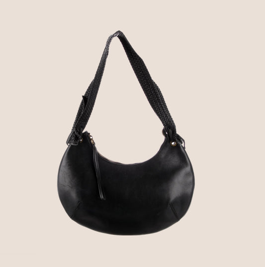 GUCCI BY TOM FORD BLACK LEATHER BRAIDED HALF MOON HOBO BAG