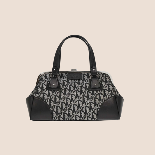 CHRISTIAN DIOR 2000 NAVY TROTTER CANVAS FRAME HANDBAG