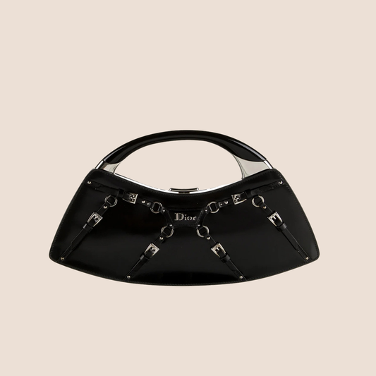 CHRISTIAN DIOR 2003 FALL BLACK LEATHER MINI BONDAGE CLUTCH