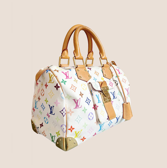 LOUIS VUITTON WHITE MULTICOLOR MONOGRAM SPEEDY 30 BAG
