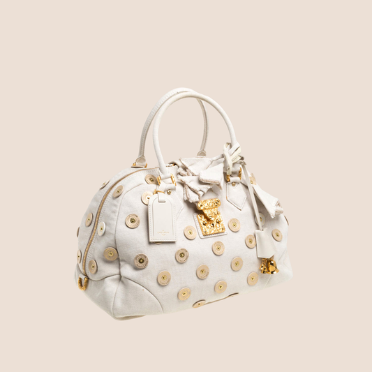LOUIS VUITTON BEIGE BOWLY POLKA DOT PANAMA BAG