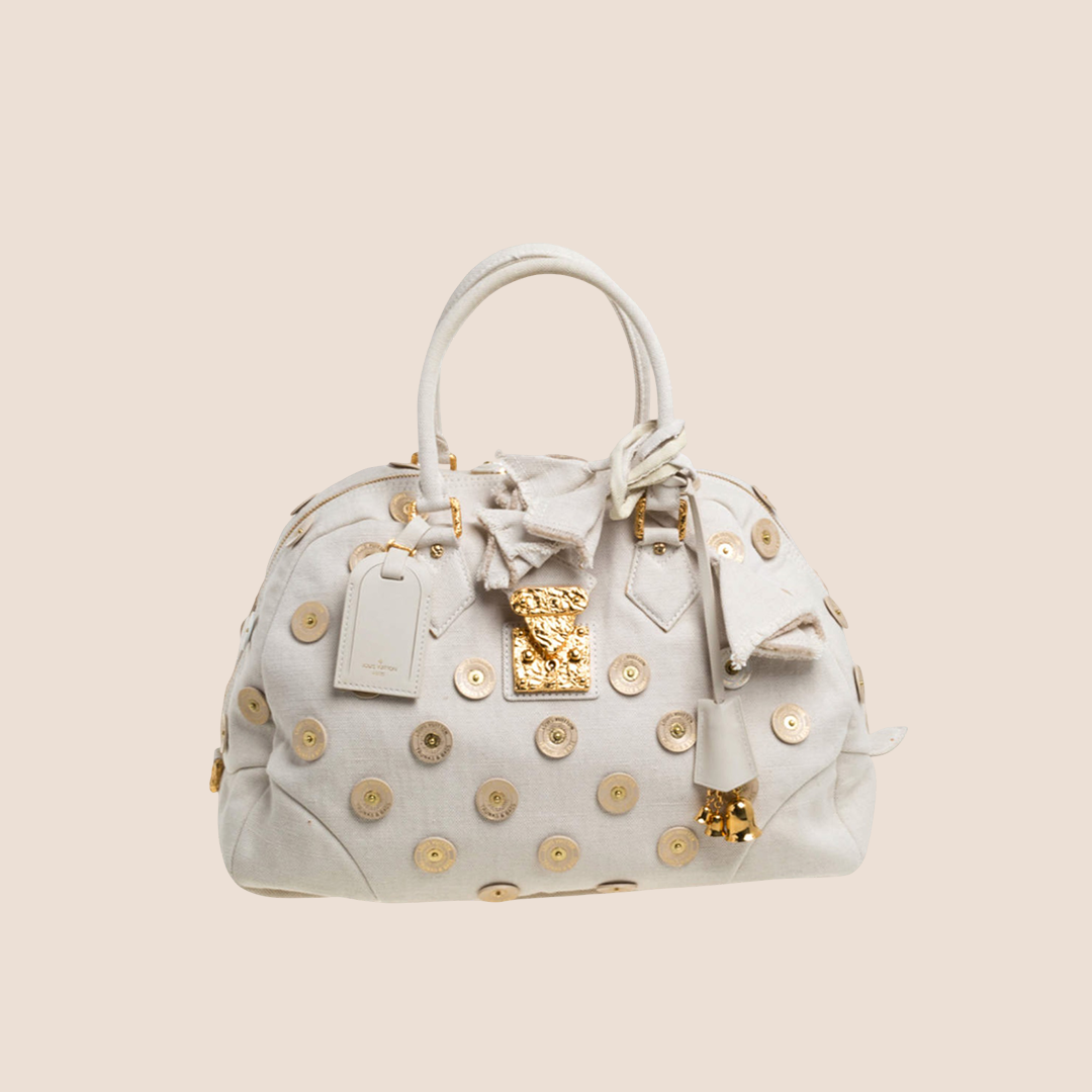 LOUIS VUITTON BEIGE BOWLY POLKA DOT PANAMA BAG