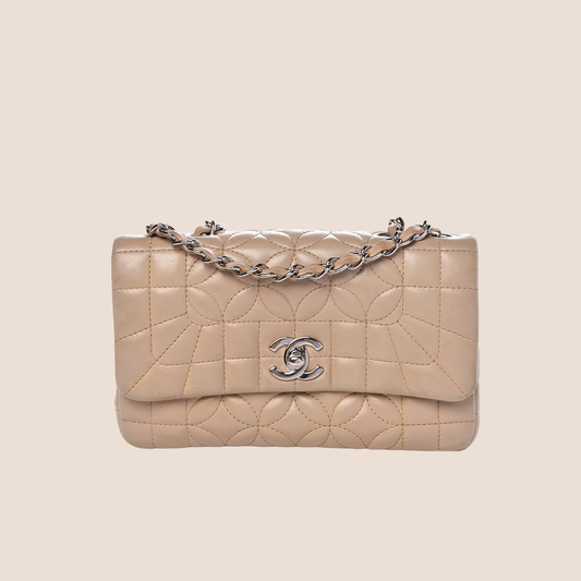 CHANEL BEIGE LAMBSKIN MINI LADY GEOMETRIC FLAP BAG