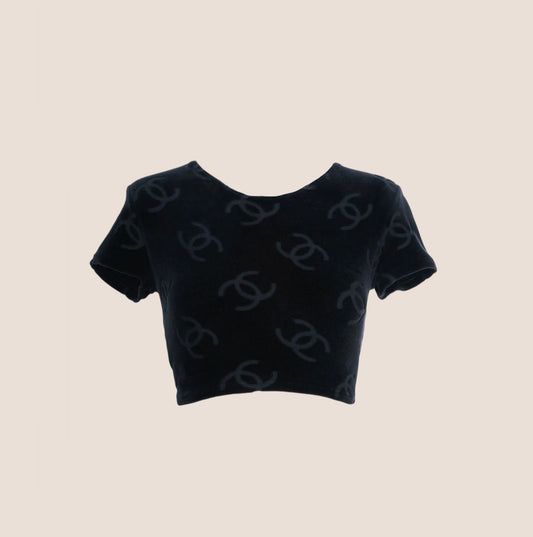 CHANEL 1996 CC LOGO CROPPED BLACK SHIRT