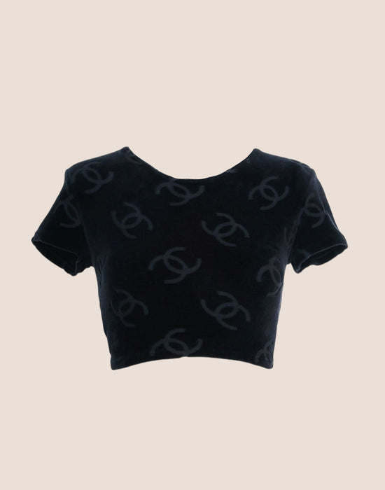 CHANEL 1996 CC LOGO CROPPED BLACK SHIRT