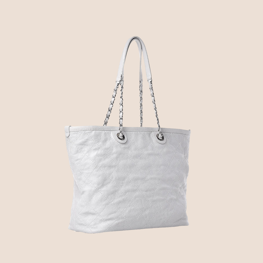 CHANEL WHITE LEATHER PARIS-DUBAI DAILY SHOPPING TOTE
