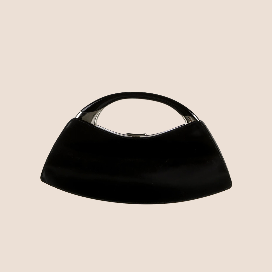 CHRISTIAN DIOR 2003 FALL BLACK LEATHER MINI BONDAGE CLUTCH