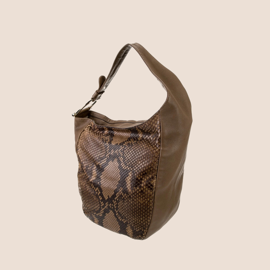 GUCCI BROWN PYTHON GREEWICH MEDIUM HOBO BAG