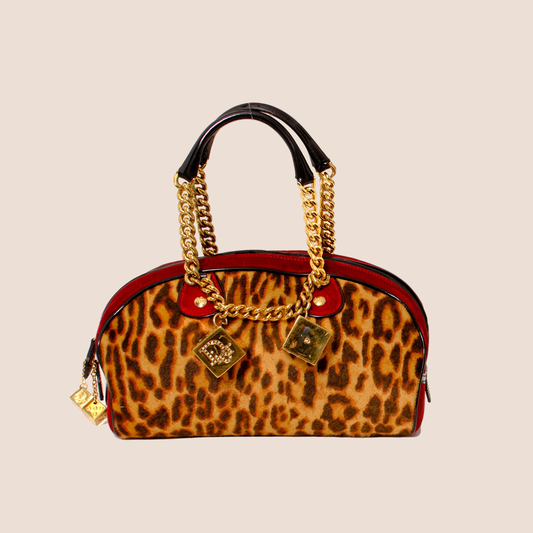 CHRISTIAN DIOR 2004 LEOPARD PRINT VELVET GAMBLER DICE BAG