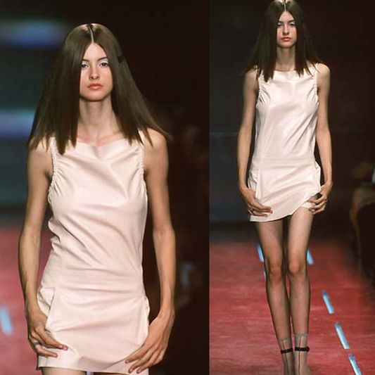 VERSUS SPRING 1998 MILKY WHITE GATHERED MINI DRESS