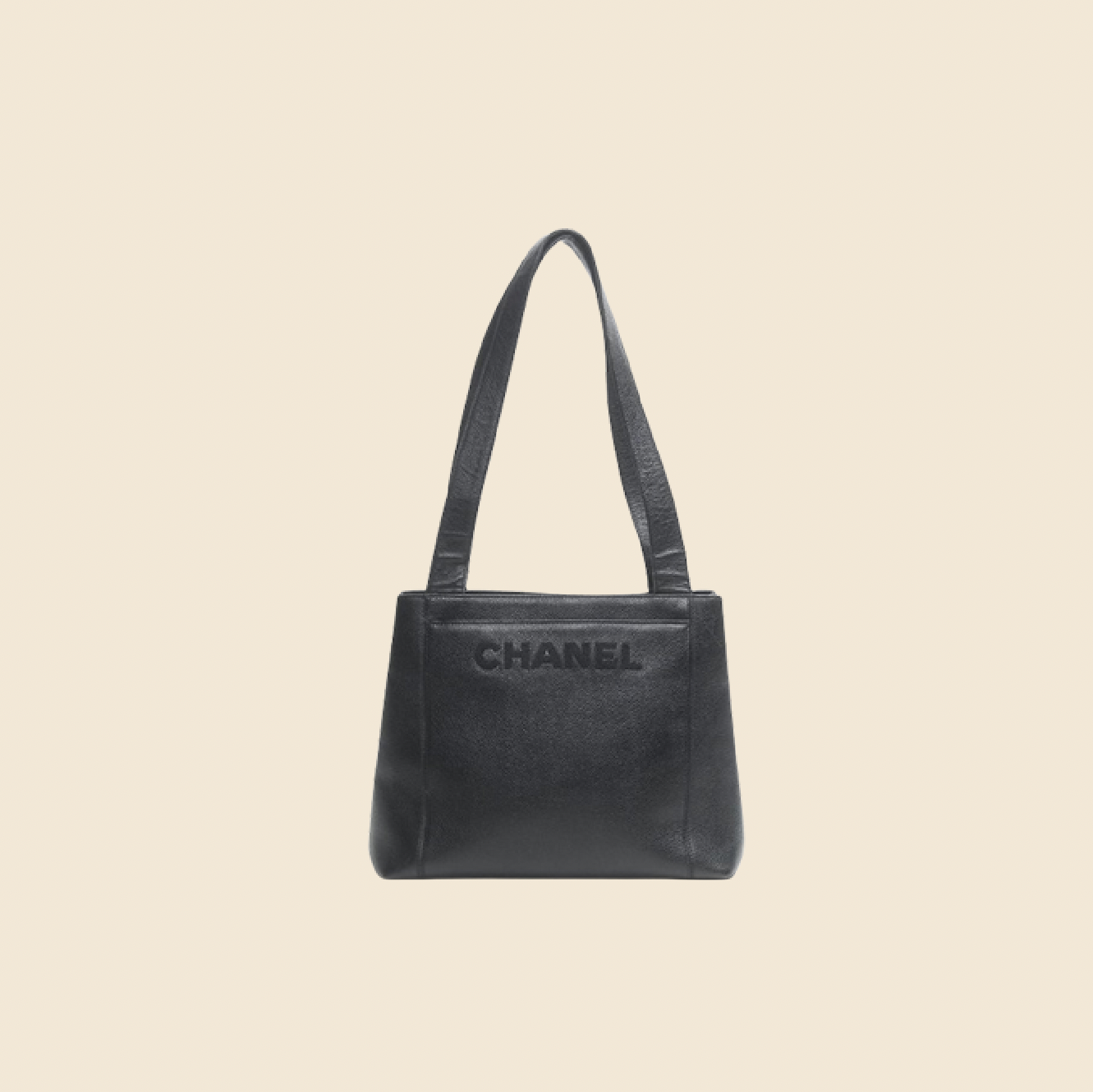 CHANEL 1990s EMBROIDERED BLACK CAVIAR LEATHER TOTE BAG